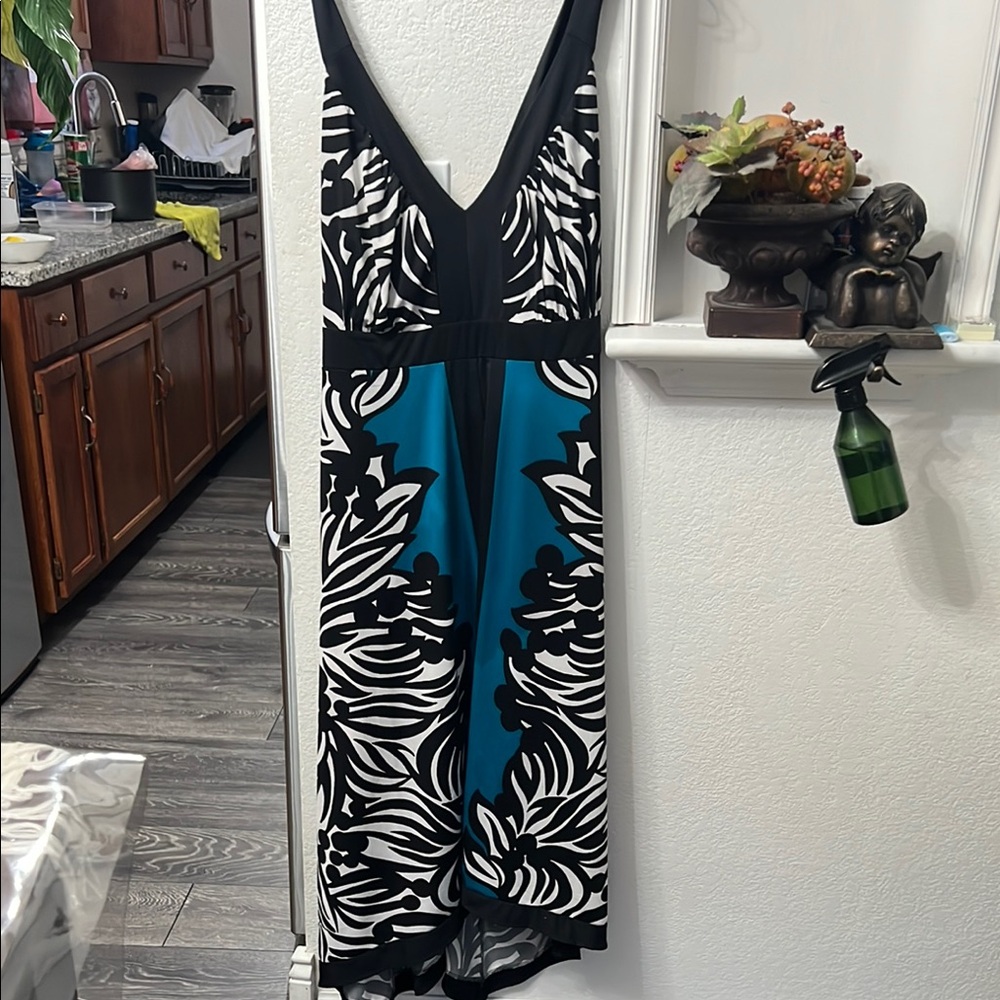 INC International Concepts Black and Teal Patterned Dress
